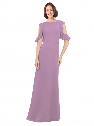 Boutique Lavande foncée Trapèze Col Haut Mousseline Longue Robes demoiselle d'honneur