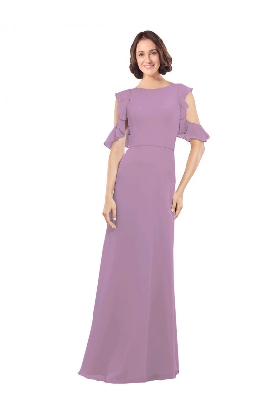 Boutique Lavande foncée Trapèze Col Haut Mousseline Longue Robes demoiselle d'honneur