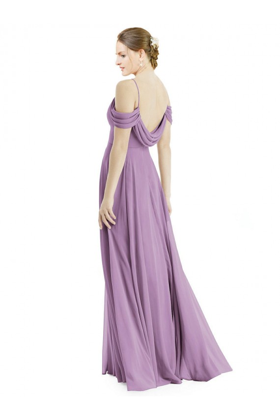 Boutique Lavande foncée Trapèze Épaule Dénudée Bretelles spaghetti Mousseline Longue Robes demoiselle d'honneur