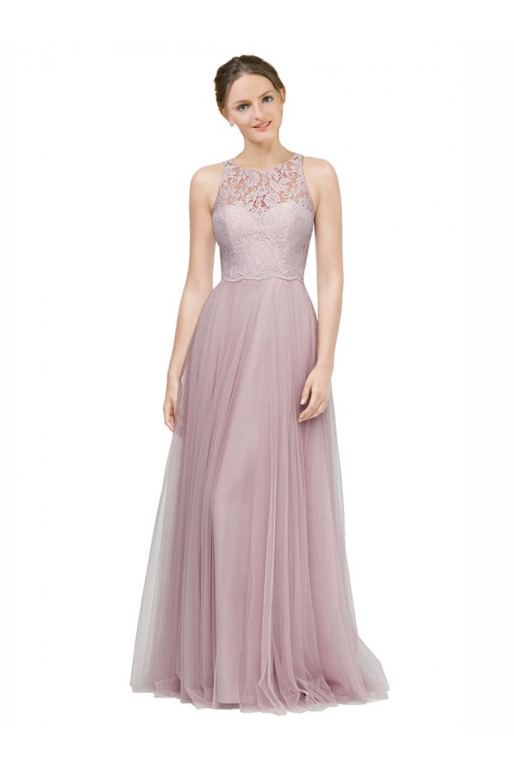 Boutique Light Lilac Trapèze Tulle Dentelle Longue Robes demoiselle d'honneur