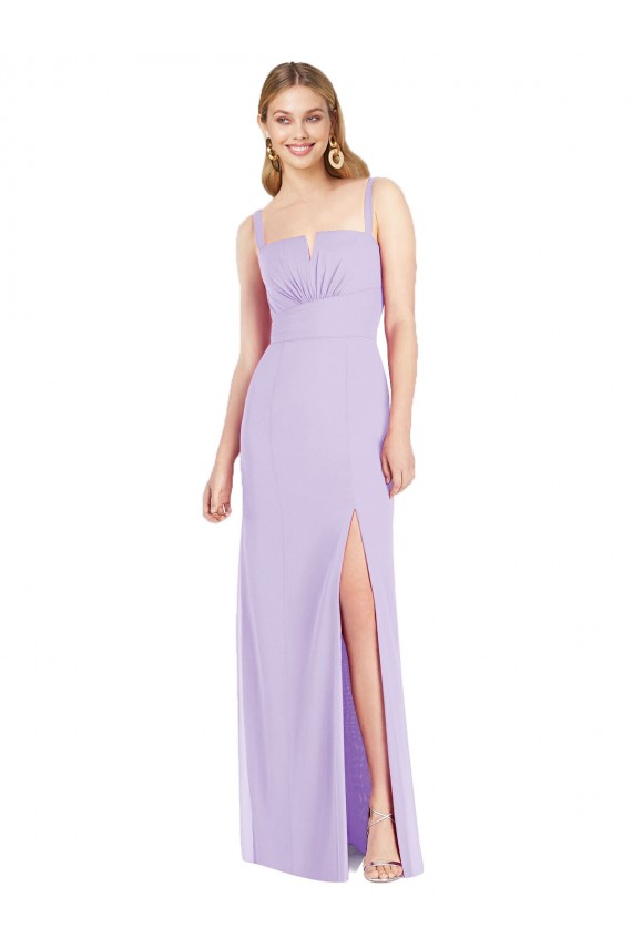 Boutique Lilas Sirène Bretelles spaghetti Col V Sans bretelle Mousseline Longue Robes demoiselle d'honneur