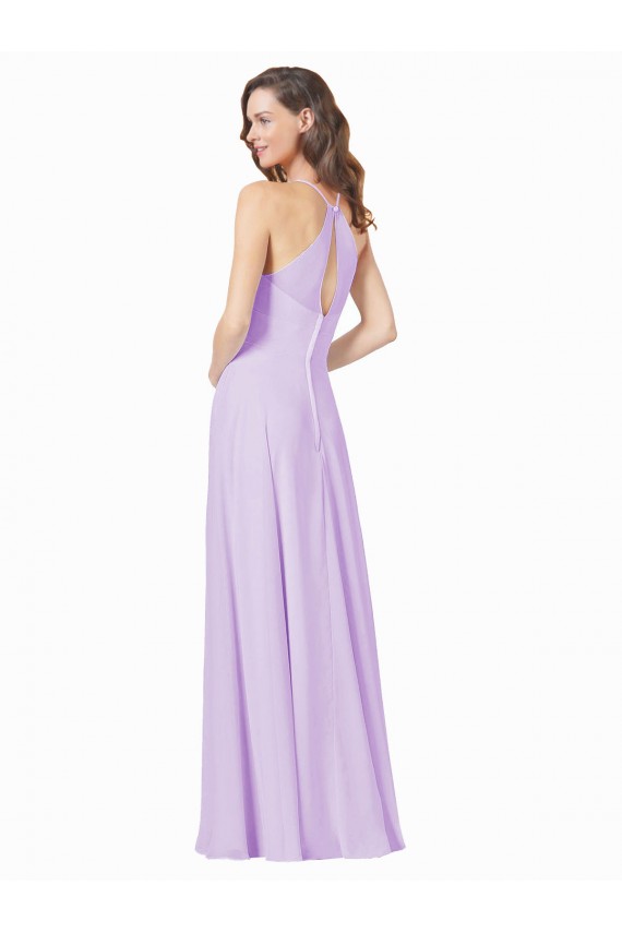 Boutique Lilas Trapèze Bretelles spaghetti Col Carré Mousseline Longue Robes demoiselle d'honneur
