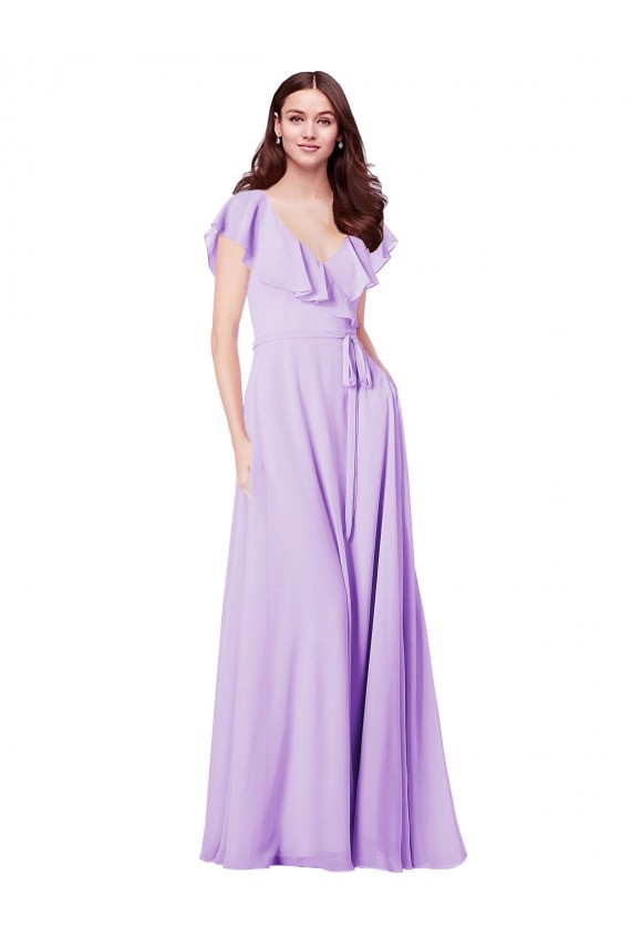 Boutique Lilas Trapèze Col V Mousseline Longue Robes demoiselle d'honneur