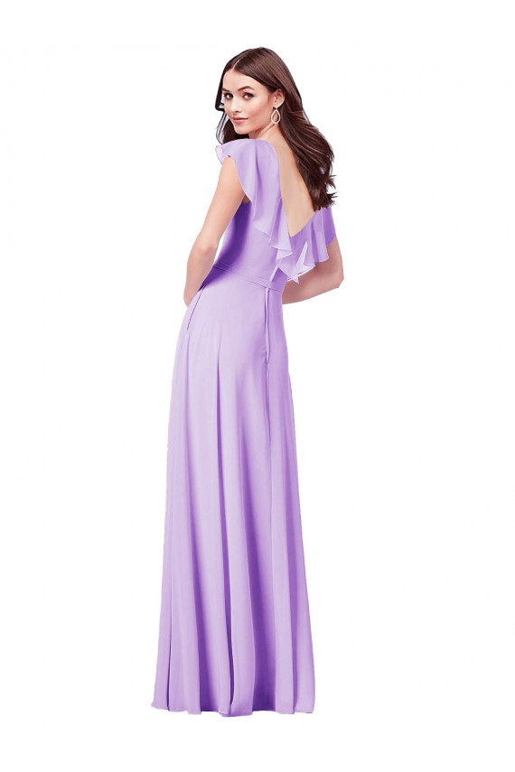 Boutique Lilas Trapèze Col V Mousseline Longue Robes demoiselle d'honneur
