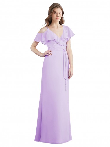 Boutique Lilas Trapèze Col V Mousseline Longue Robes demoiselle d'honneur