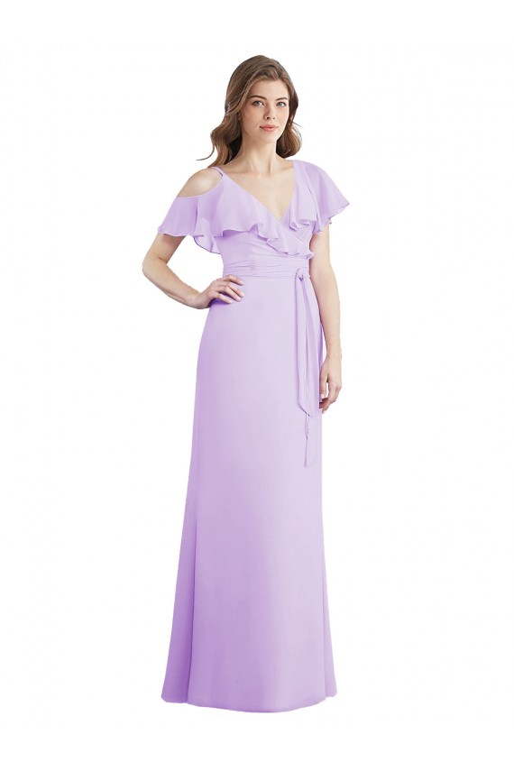 Boutique Lilas Trapèze Col V Mousseline Longue Robes demoiselle d'honneur