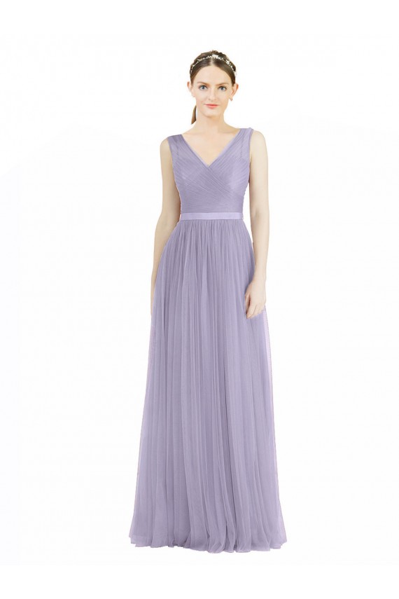 Boutique Lilas Trapèze Col V Tulle Longue Robes demoiselle d'honneur
