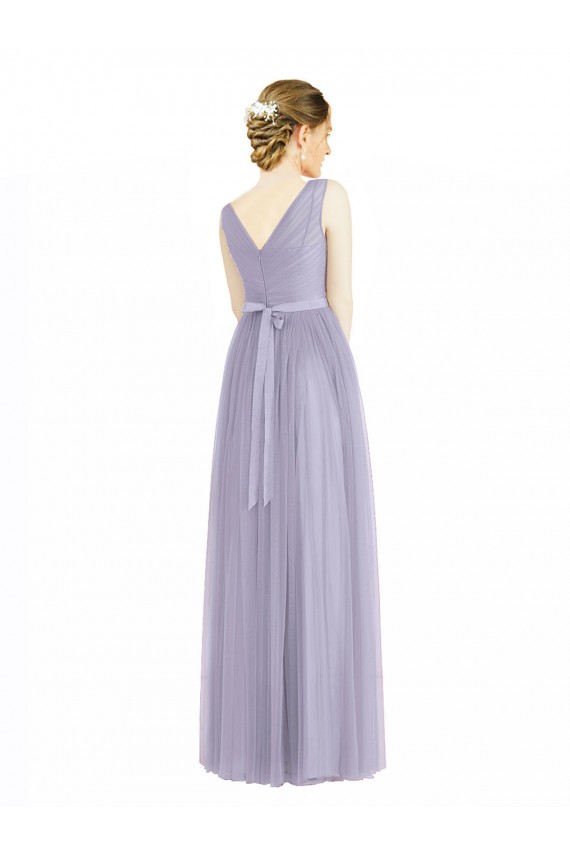 Boutique Lilas Trapèze Col V Tulle Longue Robes demoiselle d'honneur