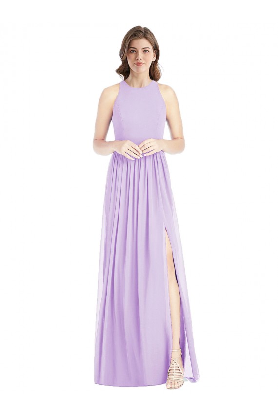 Boutique Lilas Trapèze Licou Mousseline Longue Robes demoiselle d'honneur