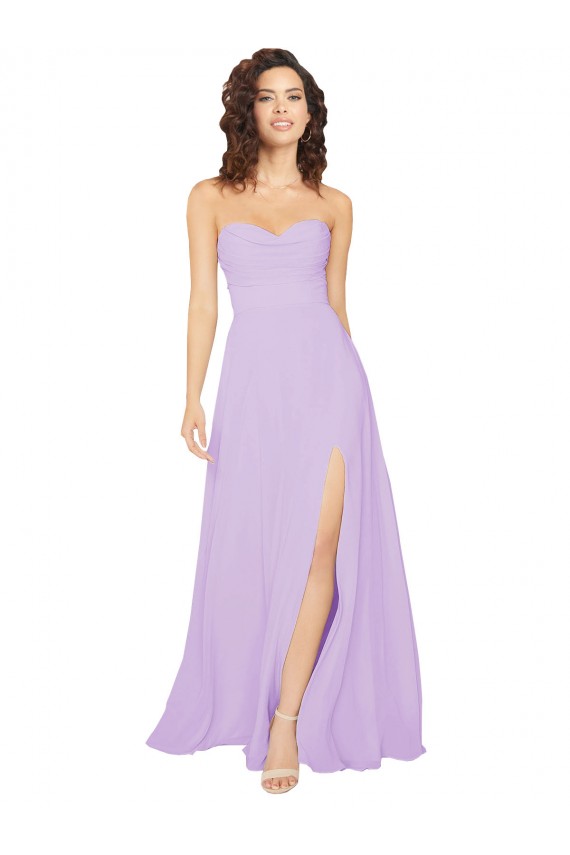 Boutique Lilas Trapèze Sans bretelle Mousseline Longue Robes demoiselle d'honneur