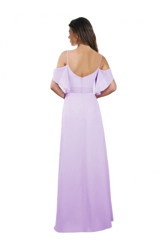 Boutique Lilas Trapèze Épaule Dénudée Bretelles spaghetti Mousseline Longue Robes demoiselle d'honneur