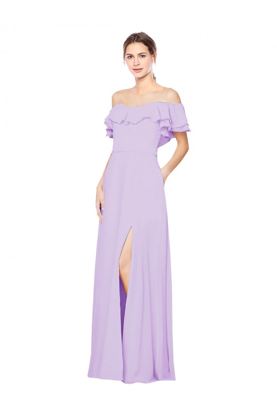 Boutique Lilas Trapèze Épaule Dénudée Sans bretelle Mousseline Longue Robes demoiselle d'honneur