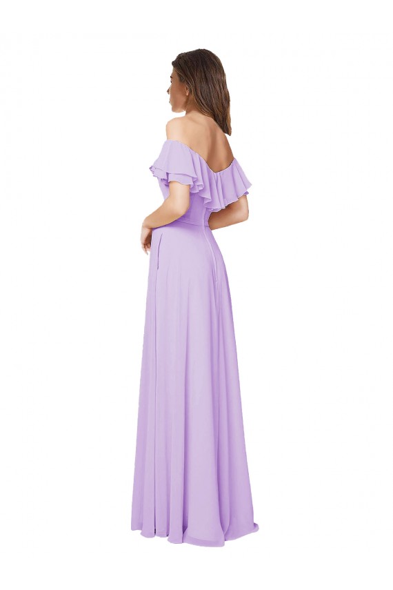Boutique Lilas Trapèze Épaule Dénudée Sans bretelle Mousseline Longue Robes demoiselle d'honneur