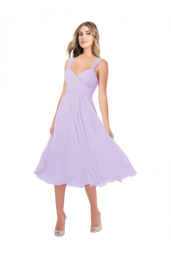 Boutique Lilas Trapèze midi Mousseline Courte Asymétrique Robes demoiselle d'honneur / Robes de cocktail