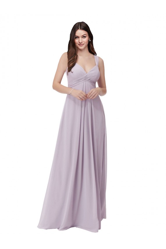 Boutique Lueur rose Trapèze Col V Mousseline Longue Robes demoiselle d'honneur