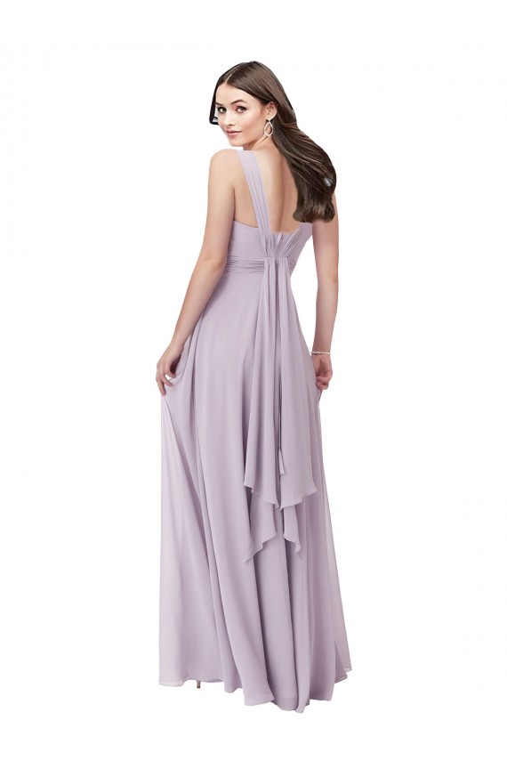 Boutique Lueur rose Trapèze Col V Mousseline Longue Robes demoiselle d'honneur