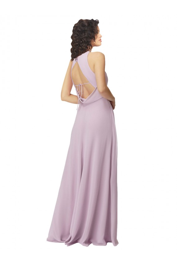 Boutique Lueur rose Trapèze Licou Col Haut Mousseline Longue Robes demoiselle d'honneur