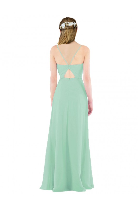 Boutique Menthe verte Fourreau Col V Mousseline Longue Robes demoiselle d'honneur