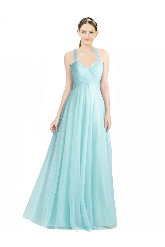Boutique Menthe verte Trapèze Bretelles spaghetti Tulle Longue Robes demoiselle d'honneur