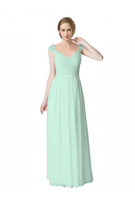 Boutique Menthe verte Trapèze Col V Mousseline Dentelle Longue Robes demoiselle d'honneur