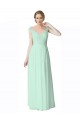 Boutique Menthe verte Trapèze Col V Mousseline Dentelle Longue Robes demoiselle d'honneur