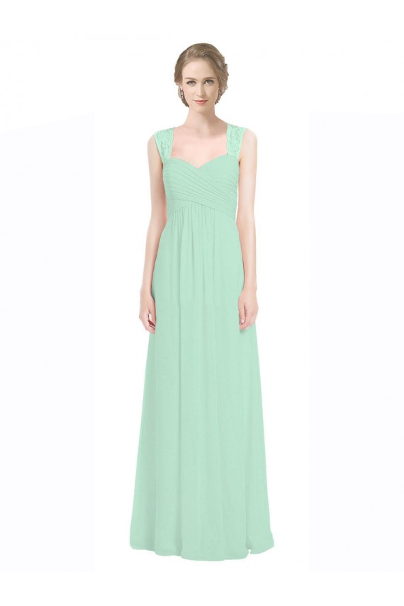 Boutique Menthe verte Trapèze Mousseline Dentelle Longue Robes demoiselle d'honneur