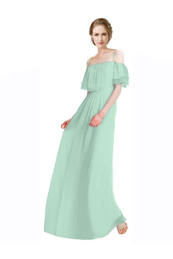 Boutique Menthe verte Trapèze Épaule Dénudée Bretelles spaghetti Mousseline Longue Robes demoiselle d'honneur