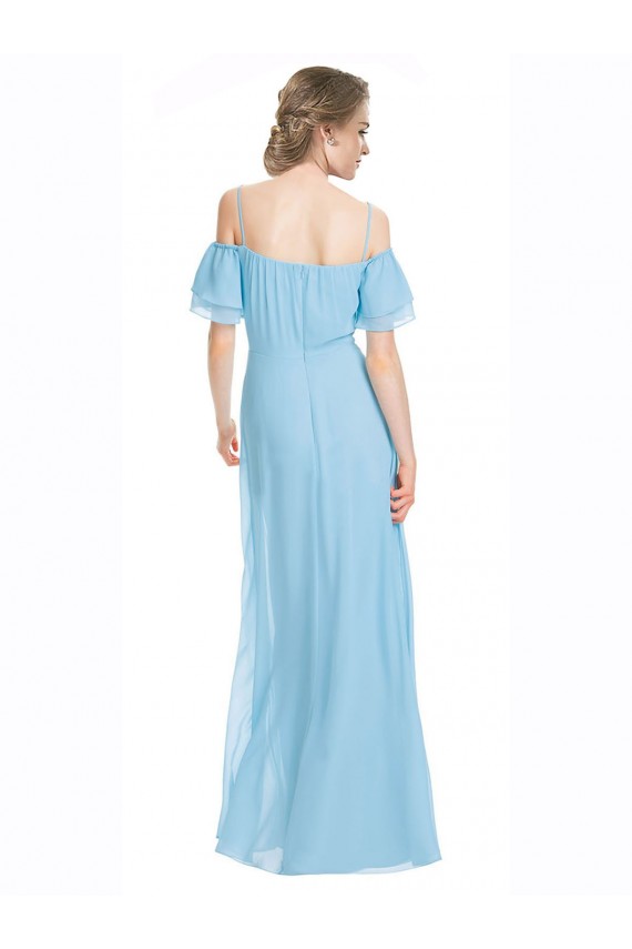 Boutique Menthe verte Trapèze Épaule Dénudée Bretelles spaghetti Mousseline Longue Robes demoiselle d'honneur