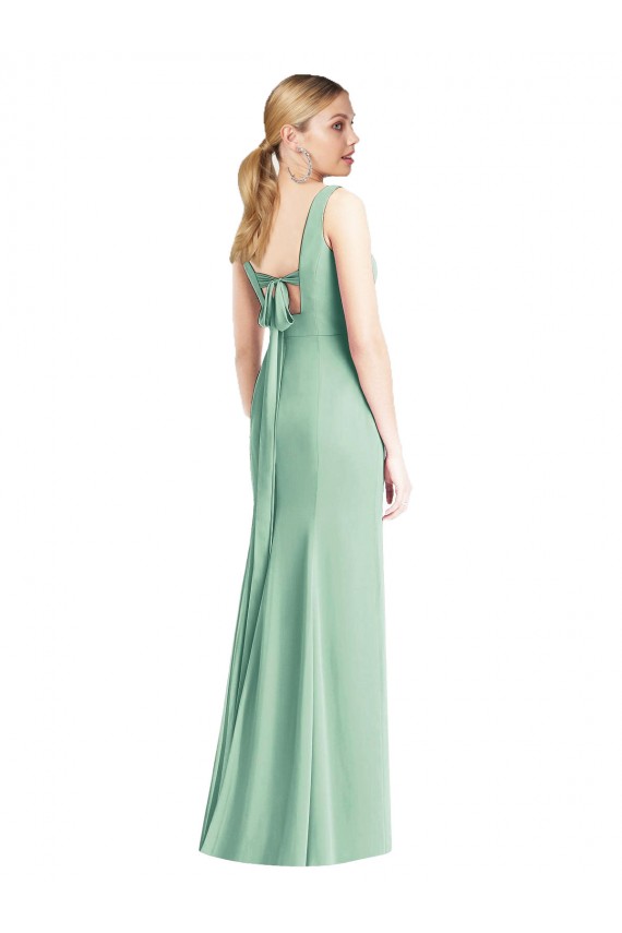 Boutique Menthe verte Trompette Col V Mousseline Longue Robes demoiselle d'honneur