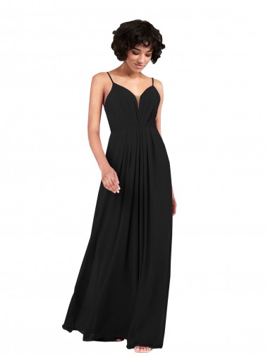 Boutique Noir Colonne Col V Mousseline Longue Formelles Robes demoiselle d'honneur / Robes de soirée