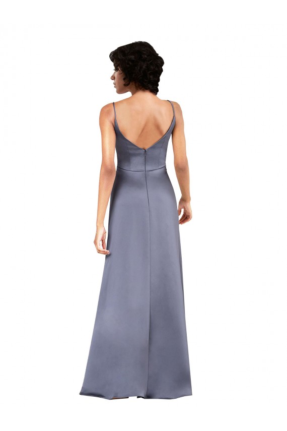 Boutique Noir Colonne Col V Satiné Soyeux Longue Asymétrique Formelles Robes demoiselle d'honneur / Robes de soirée / Robes de bal