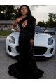 Boutique Noir Fourreau Balayage train Paillettes Velours Longue Robes de bal