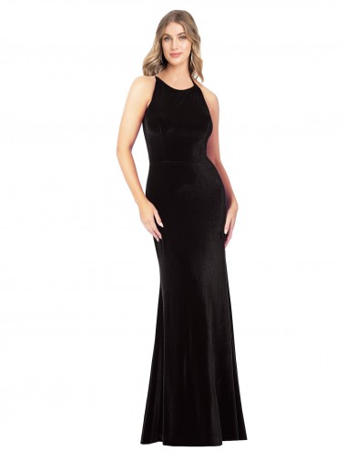 Boutique Noir Fourreau Bretelles spaghetti Col bijou Velours Stretch Longue Formelles Robes demoiselle d'honneur / Robes de soirée / Robes de bal