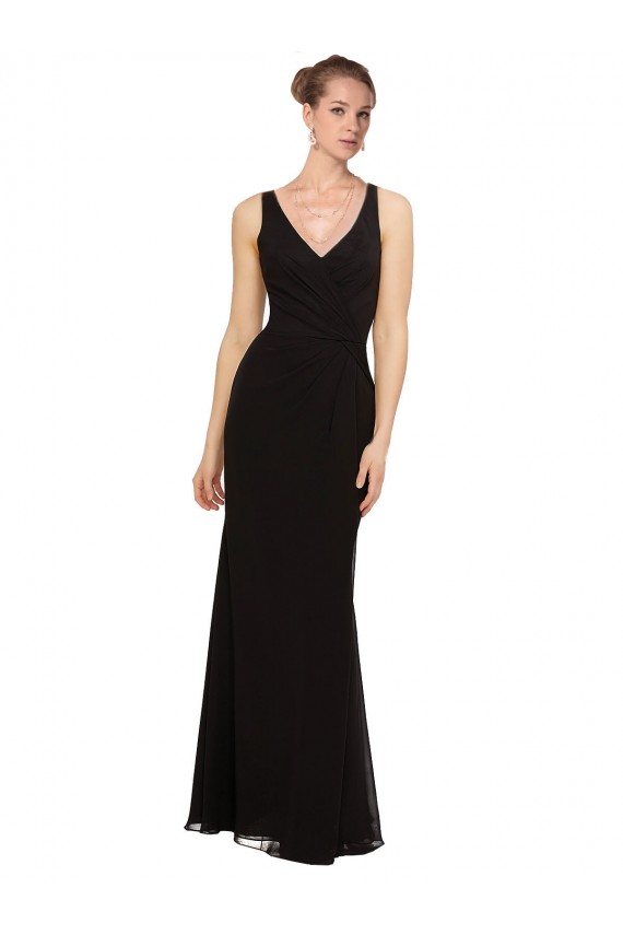 Boutique Noir Fourreau Col V Mousseline Longue Robes demoiselle d'honneur
