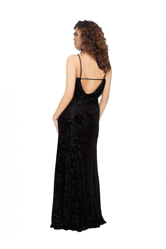 Boutique Noir Fourreau Col V Velours Floral Velours Stretch Longue Robes demoiselle d'honneur