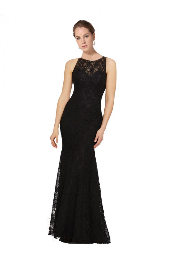 Boutique Noir Fourreau Col bijou Dentelle Longue Robes demoiselle d'honneur