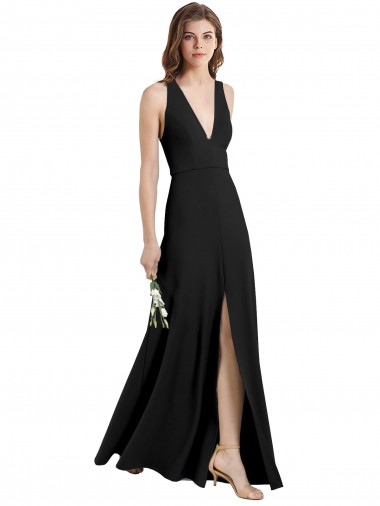 Boutique Noir Fourreau Licou Col V Crêpe Stretch Longue Formelles Robes demoiselle d'honneur / Robes de soirée / Robes de bal