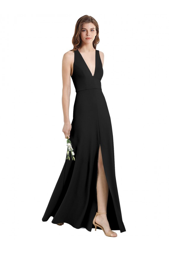 Boutique Noir Fourreau Licou Col V Crêpe Stretch Longue Formelles Robes demoiselle d'honneur / Robes de soirée / Robes de bal
