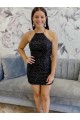 Boutique Noir Fourreau Licou Courte Paillettes Velours Courte Robes de bal