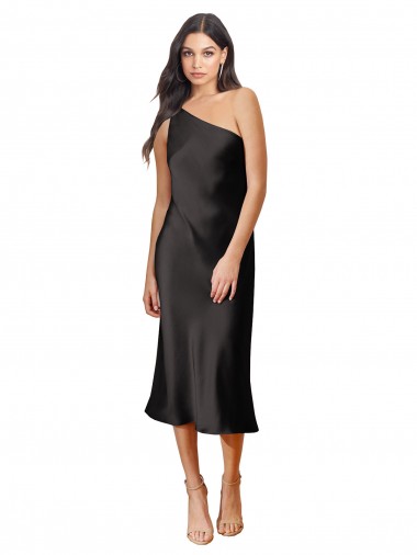 Boutique Noir Fourreau midi Satiné Stretch Courte Robes demoiselle d'honneur / Robes de soirée / Robes de cocktail