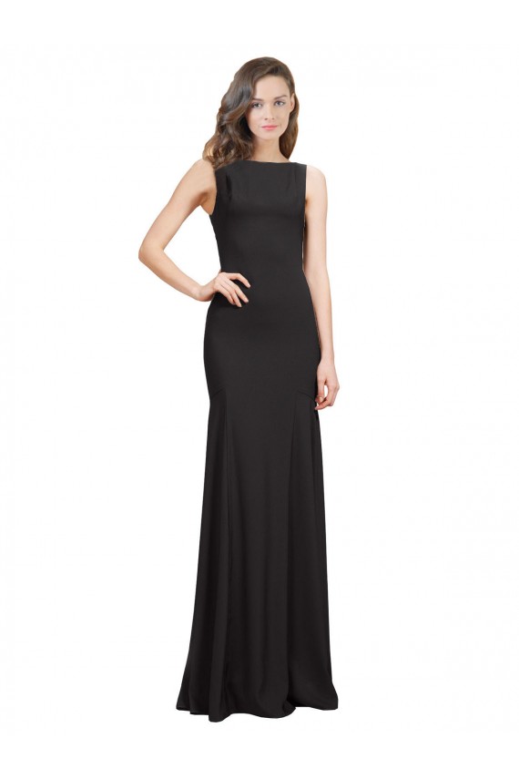 Boutique Noir Sirène Bateau Crêpe Stretch Longue Robes demoiselle d'honneur / Robes de bal