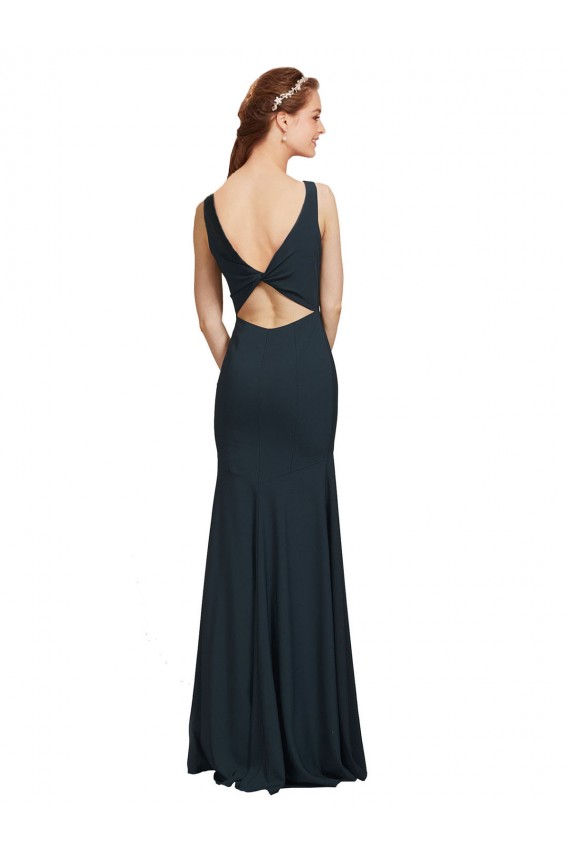 Boutique Noir Sirène Bateau Crêpe Stretch Longue Robes demoiselle d'honneur / Robes de bal