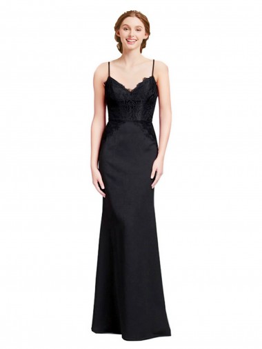 Boutique Noir Sirène Bretelles spaghetti Col V Crêpe Stretch Longue Robes demoiselle d'honneur / Robes de bal