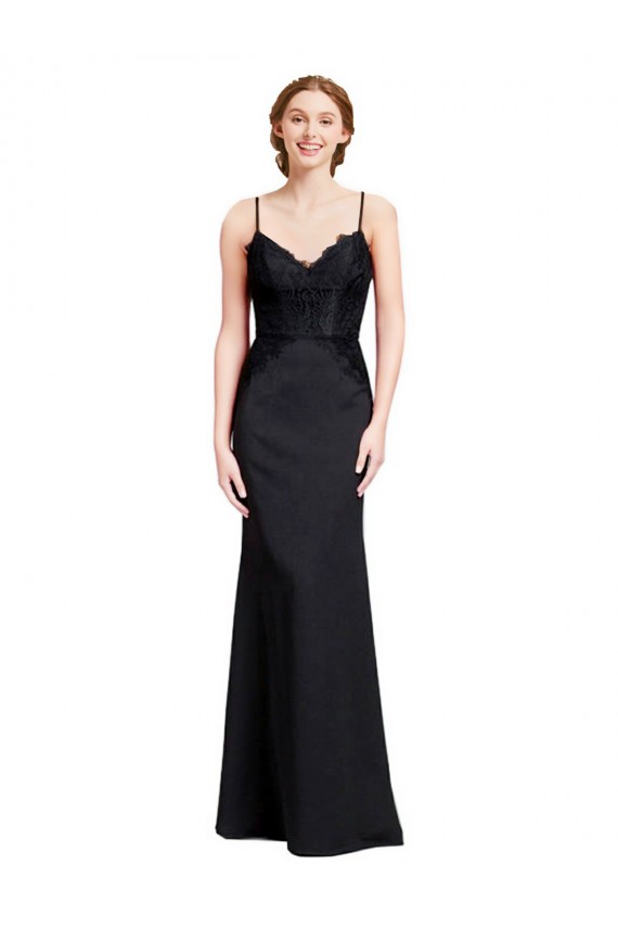 Boutique Noir Sirène Bretelles spaghetti Col V Crêpe Stretch Longue Robes demoiselle d'honneur / Robes de bal