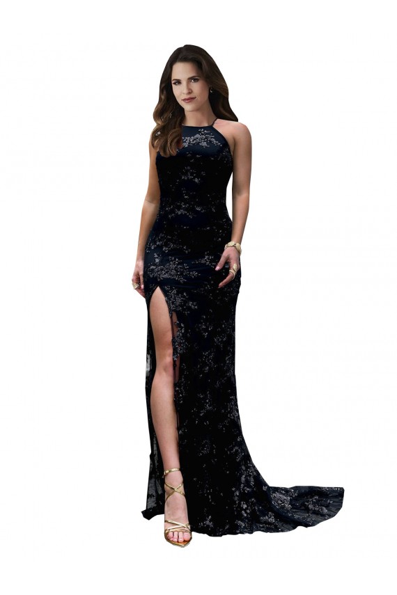 Boutique Noir Sirène Col Haut Dentelle Longue Formelles Robes demoiselle d'honneur / Robes de soirée / Robes de bal