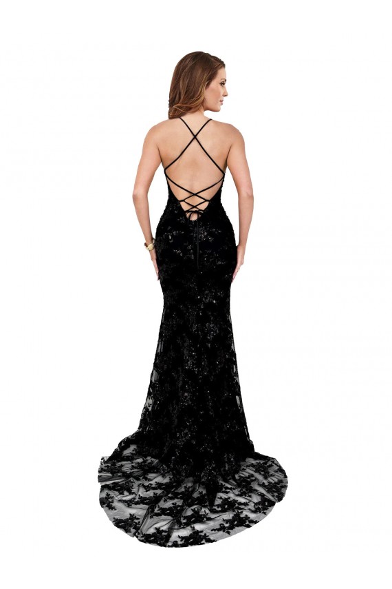 Boutique Noir Sirène Col Haut Dentelle Longue Formelles Robes demoiselle d'honneur / Robes de soirée / Robes de bal