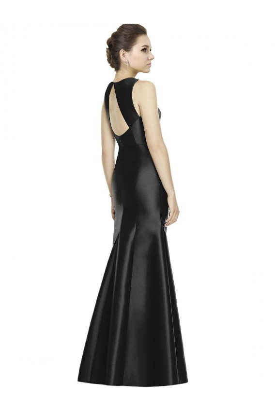 Boutique Noir Sirène Col Haut Satiné Longue Robes demoiselle d'honneur