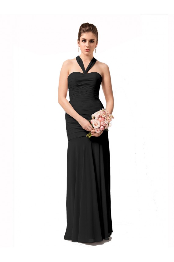 Boutique Noir Sirène Licou Mousseline Longue Robes demoiselle d'honneur