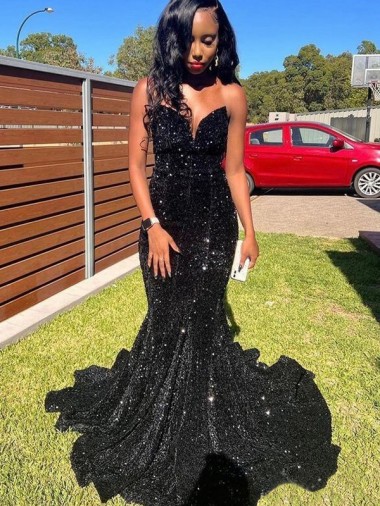 Boutique Noir Sirène Paillettes Velours Longue Robes de bal