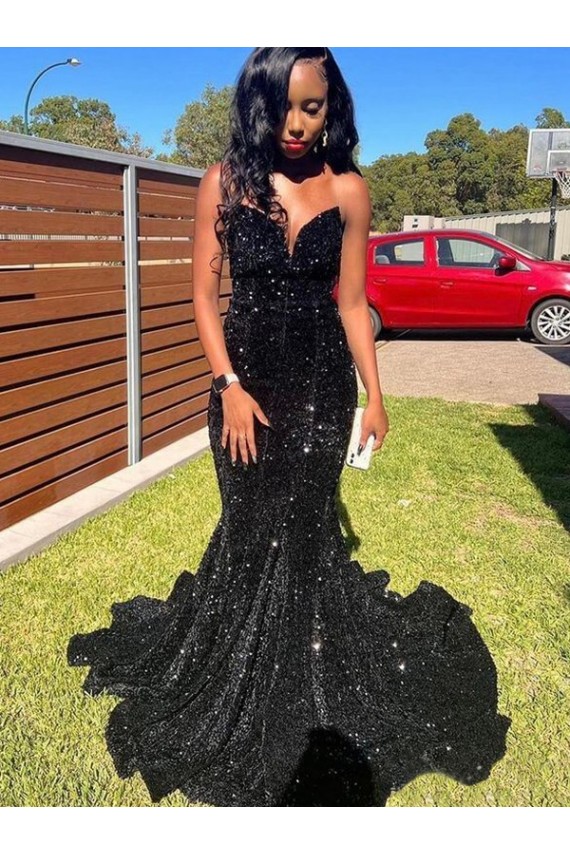 Boutique Noir Sirène Paillettes Velours Longue Robes de bal